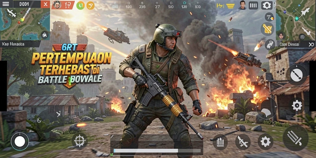 Tangkapan layar menunjukkan aksi intens dalam game Battle Royale.