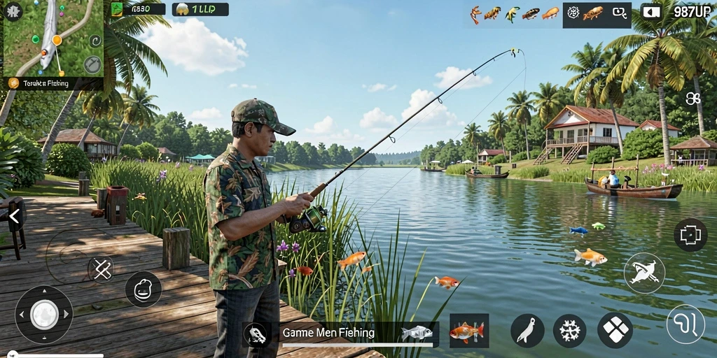Tampilan gameplay 987UP dengan berbagai jenis ikan yang menarik.