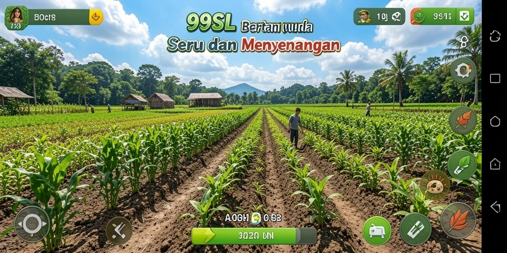 Screenshot 99SL menampilkan pemain yang sedang bercocok tanam dengan grafik yang indah.