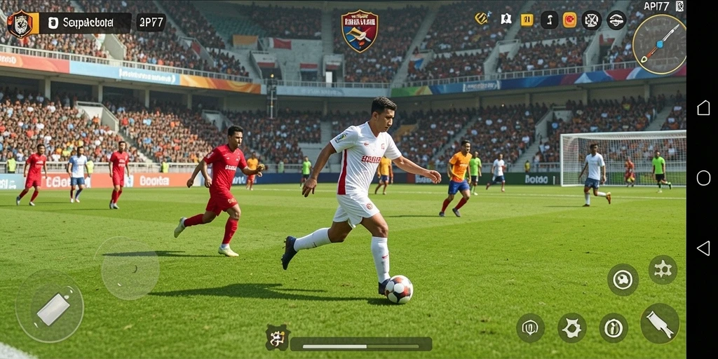 Tangkapan layar gameplay API77 dengan aksi seru sepak bola.