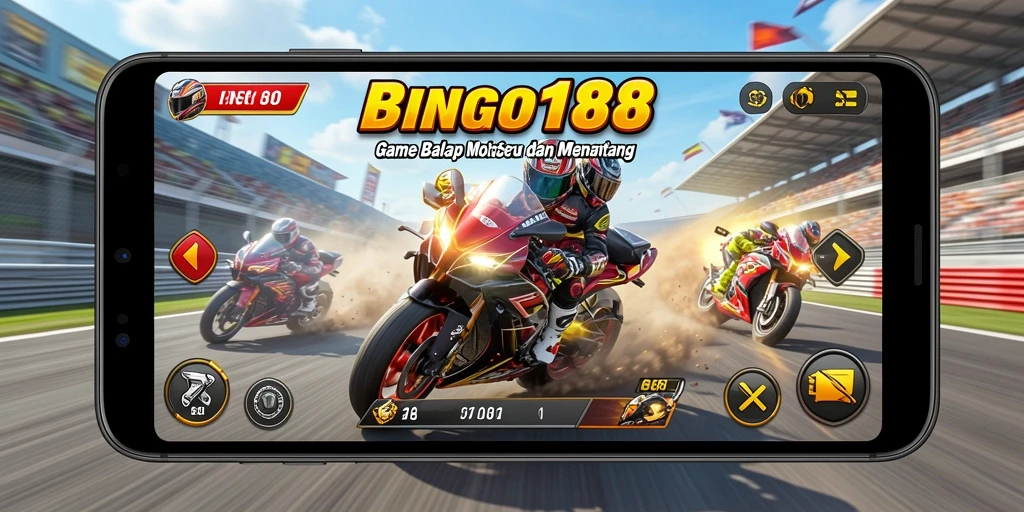 Gameplay BINGO188 menampilkan balapan motor yang intens dan kompetitif.
