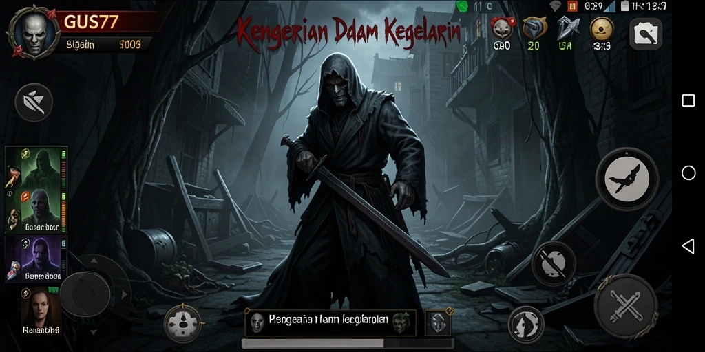 Screenshot gameplay GUS77 menampilkan suasana Horror yang mencekam.