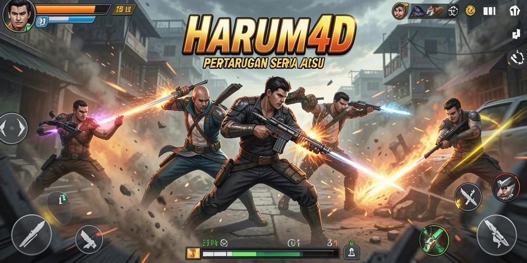 Screenshot HARUM4D menampilkan aksi seru dan pertarungan intens di arena.