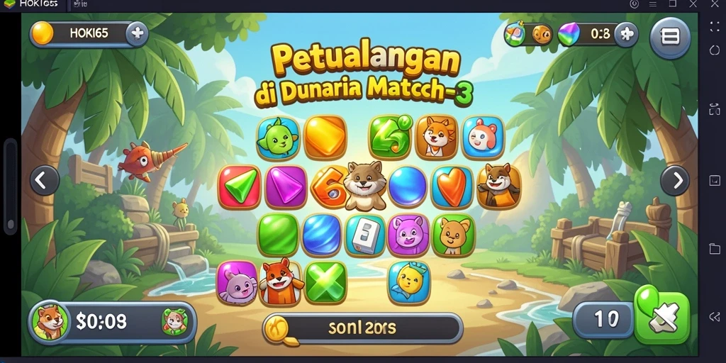 Screenshot gameplay HOKI65 menampilkan kombinasi warna warni yang menantang.