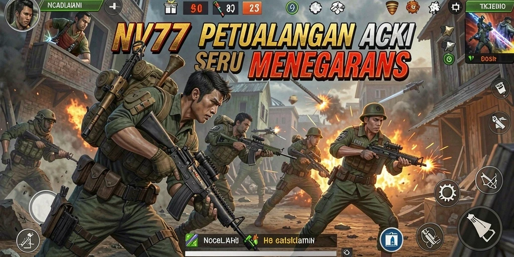 Screenshot utama NV77 menampilkan aksi seru yang mendebarkan.