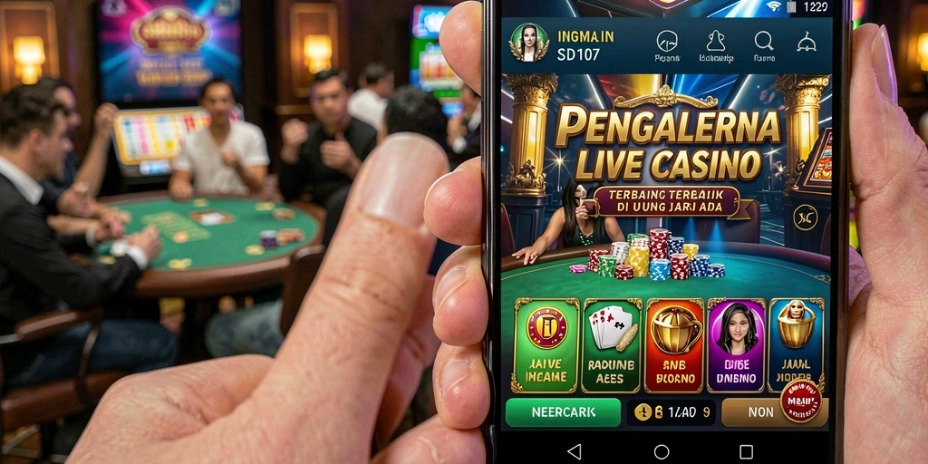 Screenshot utama SD107 menunjukkan dealer profesional dan atmosfer kasino langsung.