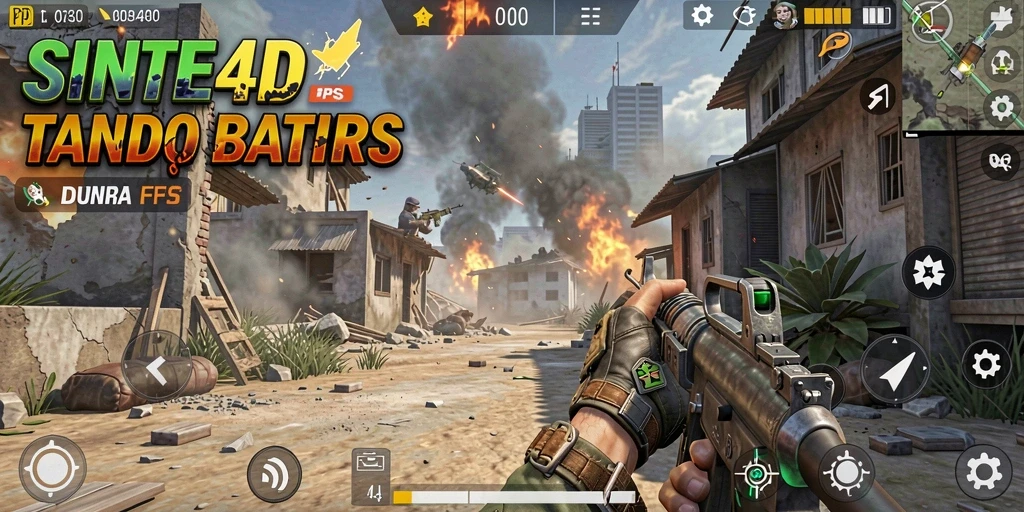 Tangkapan layar gameplay SINTE4D yang menunjukkan aksi tembak-menembak yang intens.