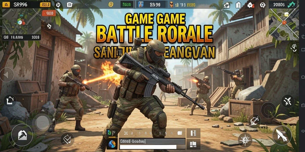 Screenshot utama SR996 menampilkan aksi seru dalam pertempuran Battle Royale.