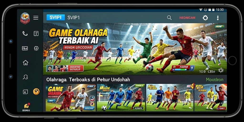 Screenshot utama SVIP1 menampilkan aksi seru di lapangan olahraga.