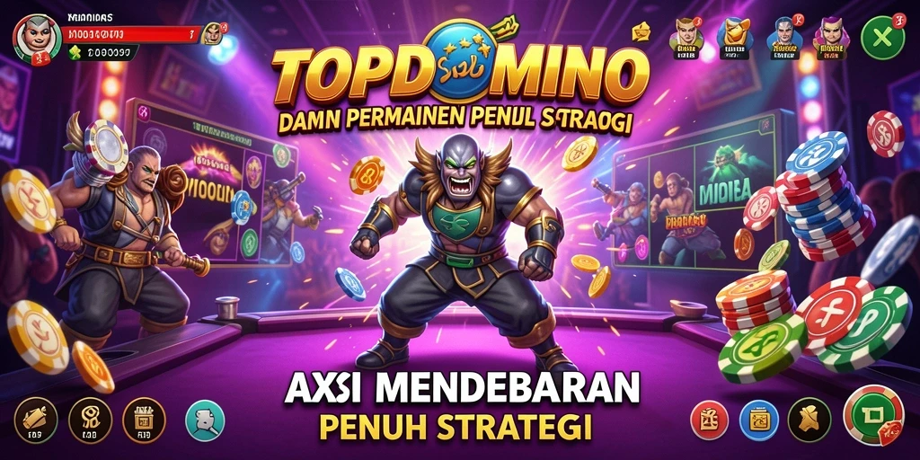 Screenshot utama <strong>TOPDOMINO</strong> menunjukkan aksi pertempuran intens yang mendebarkan.
