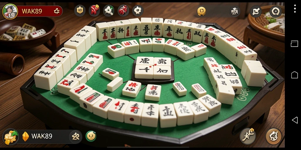 Tampilan gameplay seru dari WAK89 dengan berbagai ubin Mahjong warna-warni.