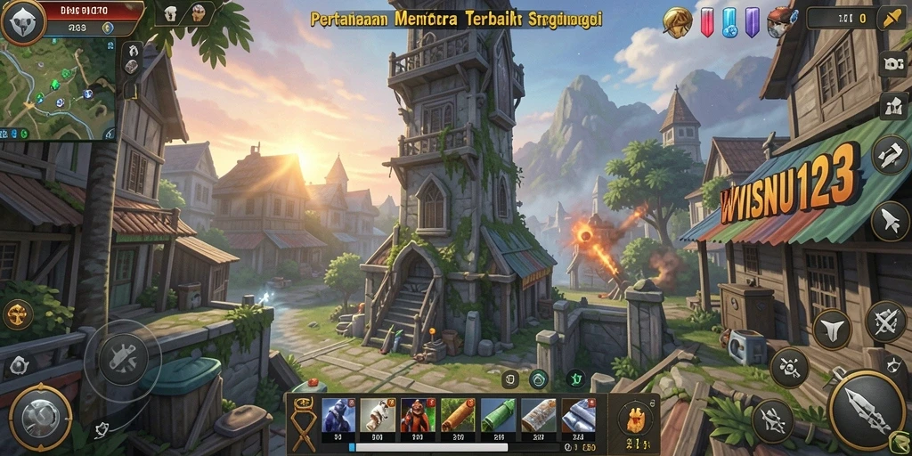 Tampilan menarik dari gameplay WISNU123 dalam strategi Tower Defense.